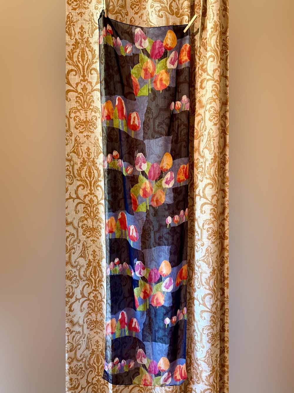 Dark Floral Tulip Sheer Scarf - Multicolor Holland Souvenir